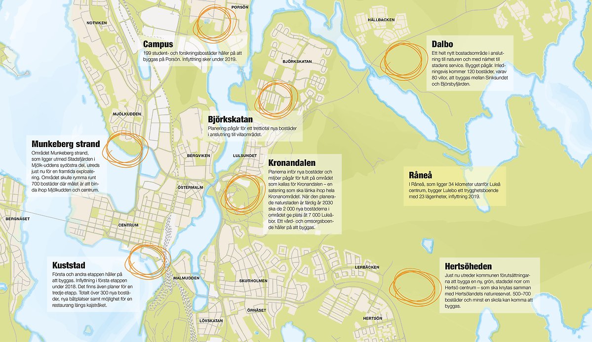 Karta över nya bostäder i Luleå kommun