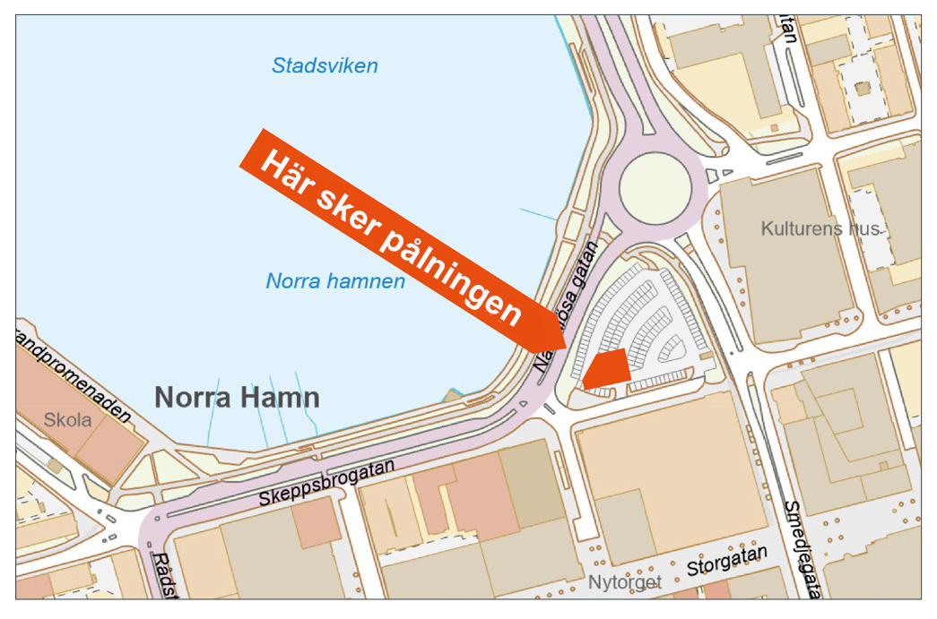 Karta som visar var på Trekanten pålning ska ske under arbetet med att bygga en ny fördelningsstation.