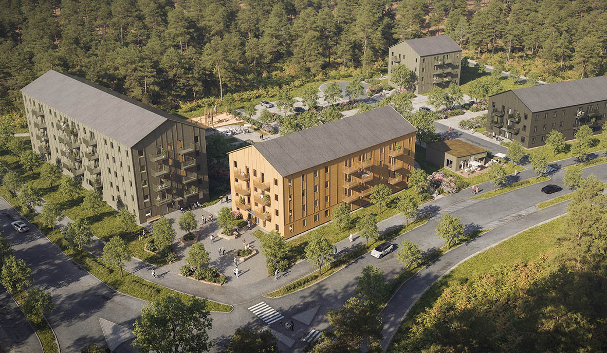 Lindbäcks förslag på utformning av nya bostäder vid Kronanvägen. Illustration: Nordmark & Nordmark
