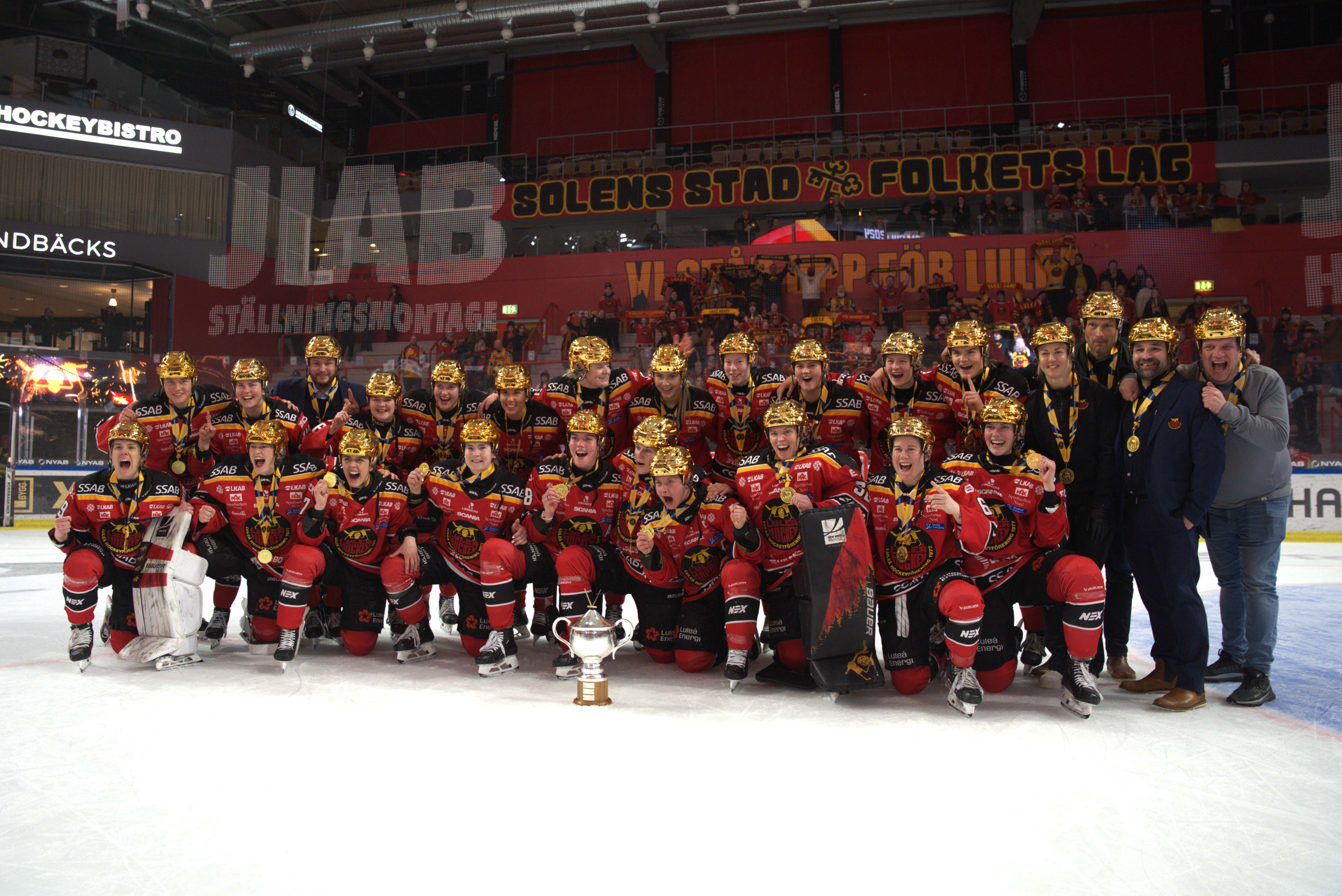 Hockeylaget står uppställda på isen.