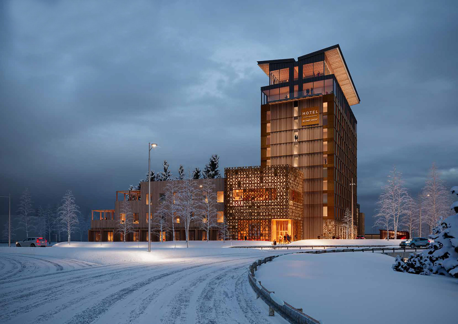 Vy från rondellen på det planerade hotellet intill Mjölkuddsrondellen.