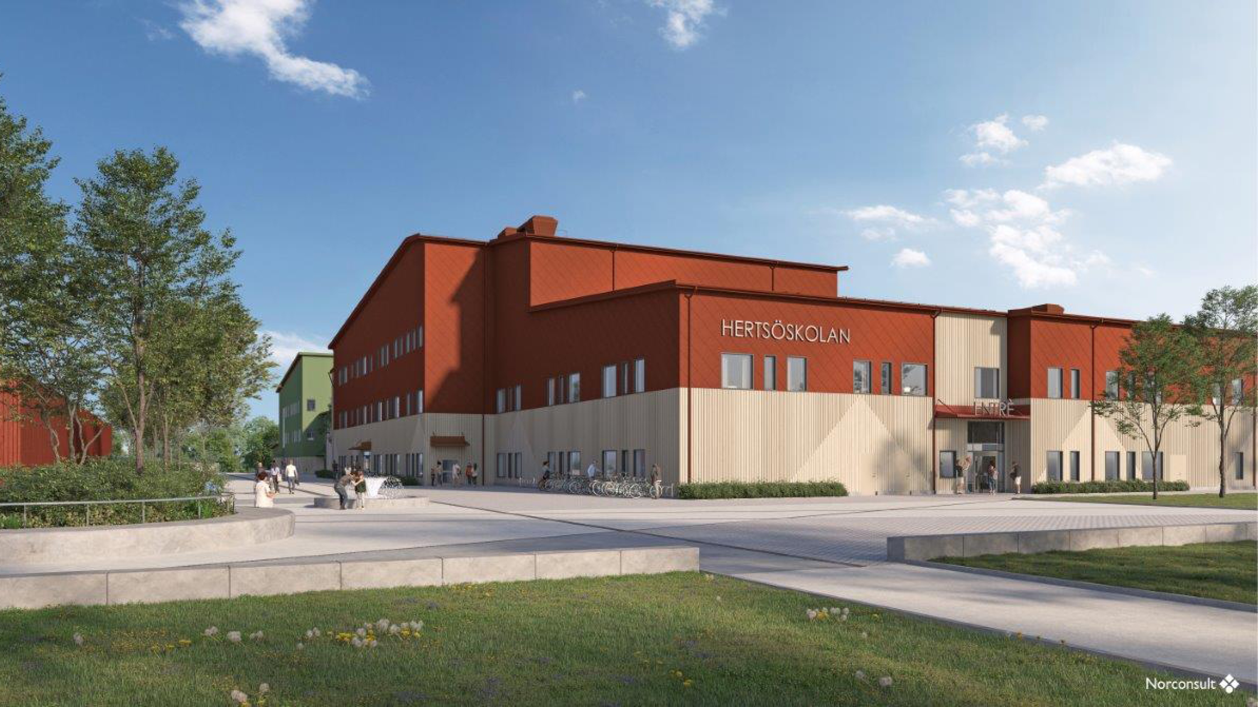 Visionsbild på framtida Hertsöskolan. Illustration: Norconsult.
