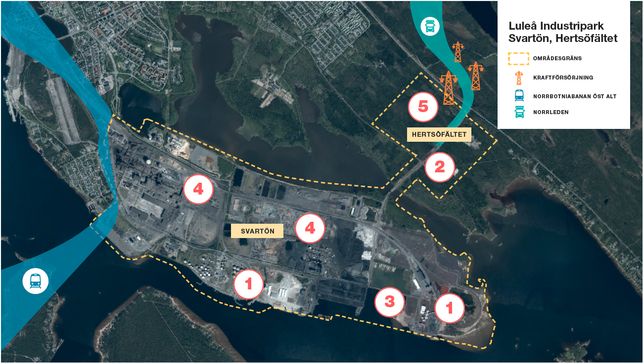 Karta över Luleå industripark som visar var de olika industrierna är lokaliserade.