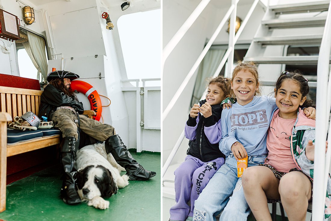 En trött Jack Sparrow och glada barn på väg