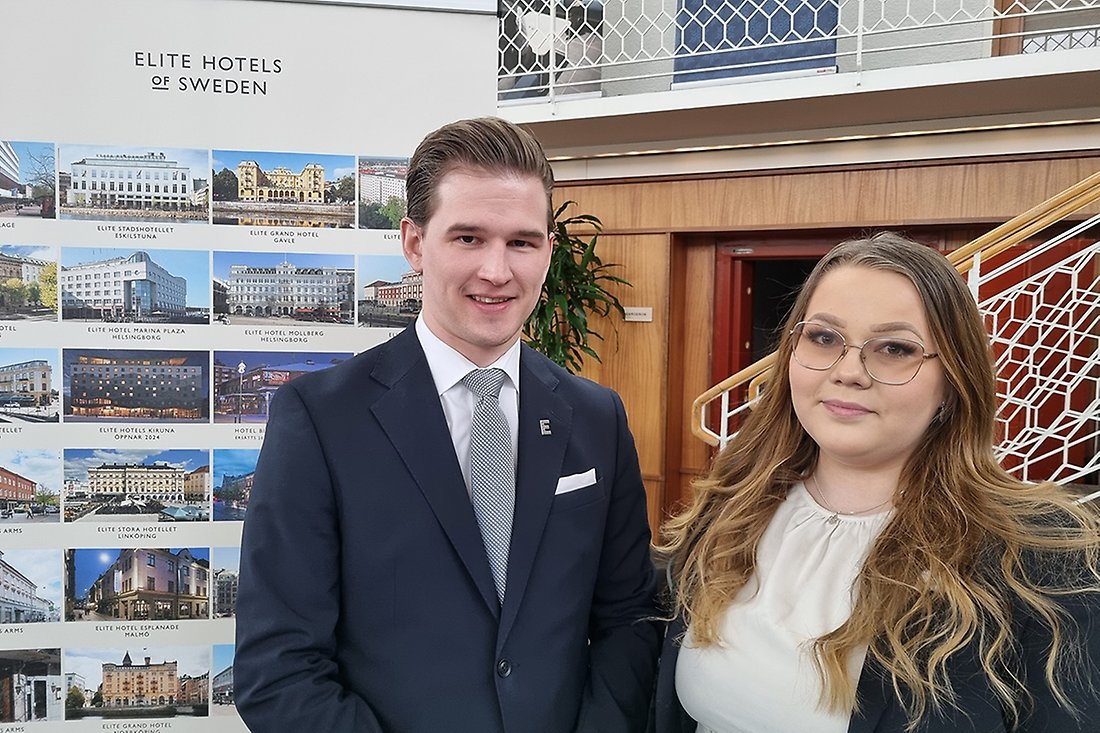 Jonatan Eriksson, försäljningschef och Ida Hedman, receptionschef på Stadshotellet i Luleå