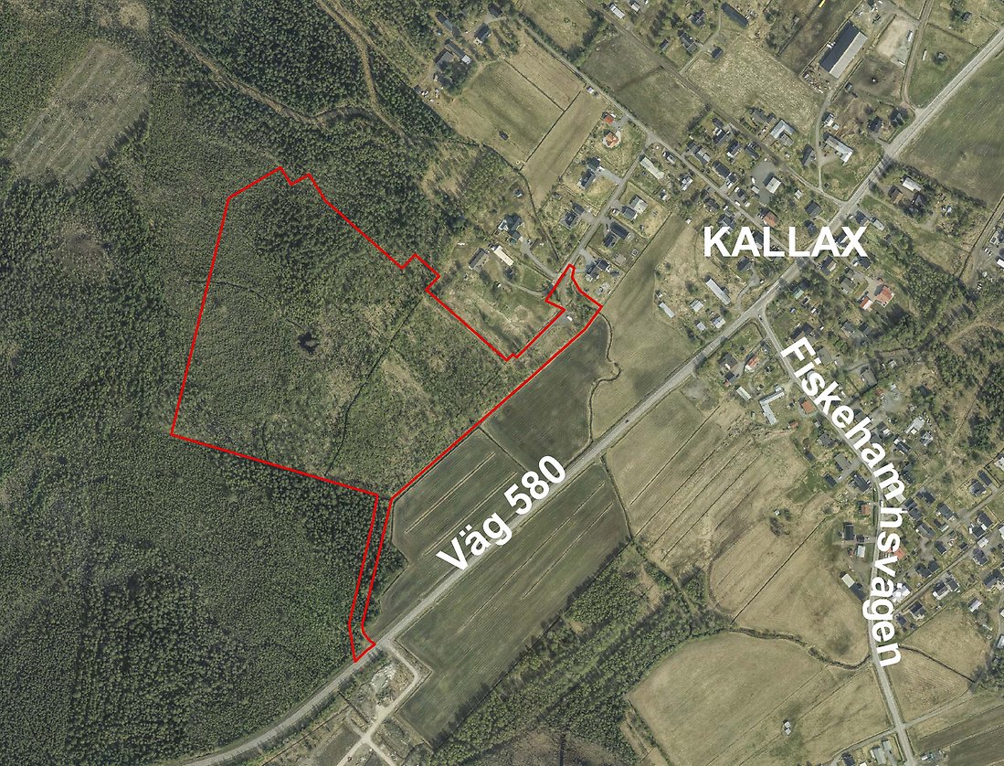 Området Kallax 17:1 som planeras för tomter till enbostadshus i Kallax by.
