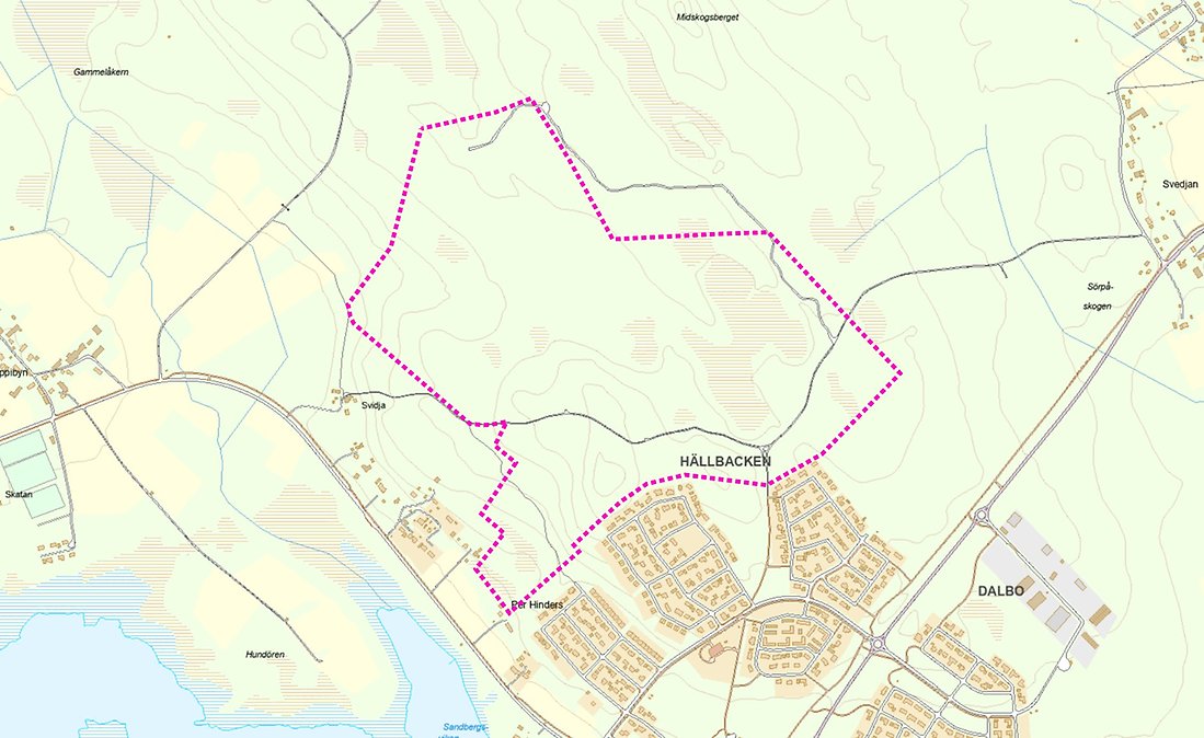 Området nordväst om bostadsområdet Hällbacken föreslås bli nytt naturreservat.